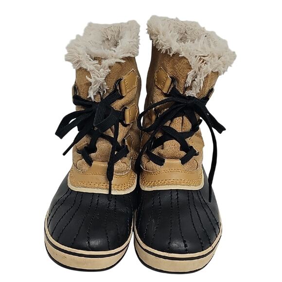 Sorel Tivoli Women's Waterproof Black and Tan Fur-Lined Winter Duck Boots Size 8 - Picture 2 of 9